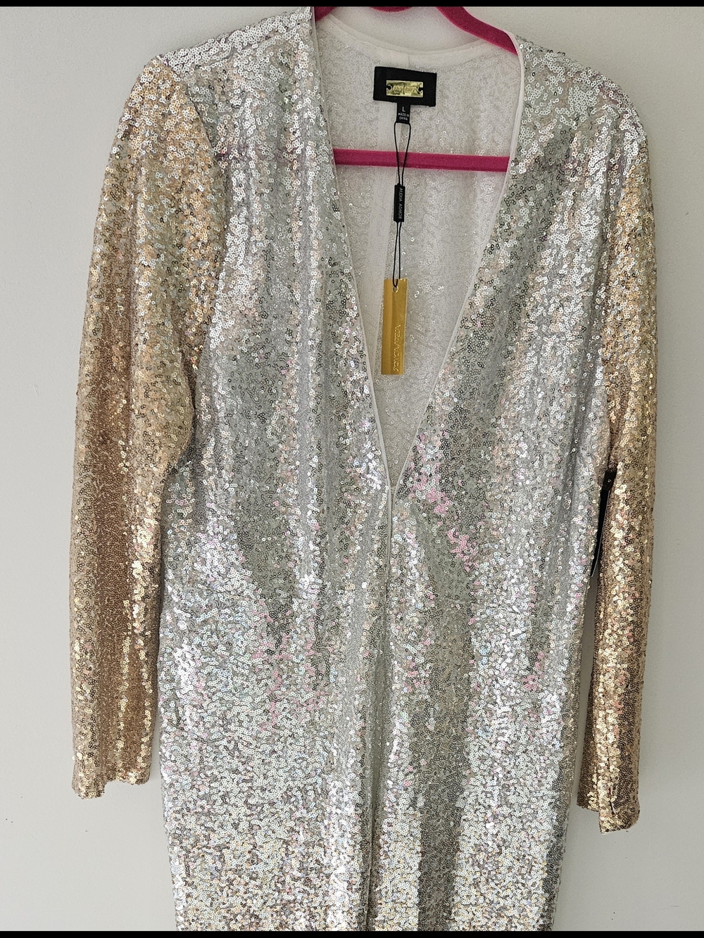 Alexia Admor Silver and Gold Sequin Duster Cardigan size Large - Picture 2 of 12